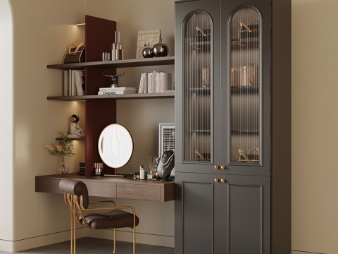 中古风书柜 书桌su模型