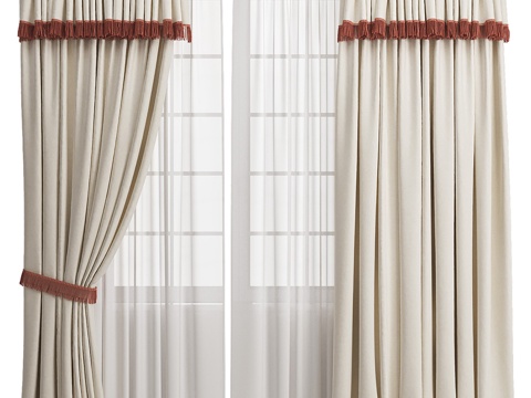  新中式儿童布艺流苏窗帘3d模型 