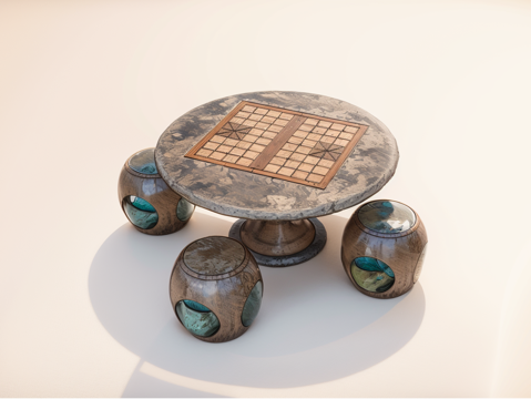 公园景观石桌su模型