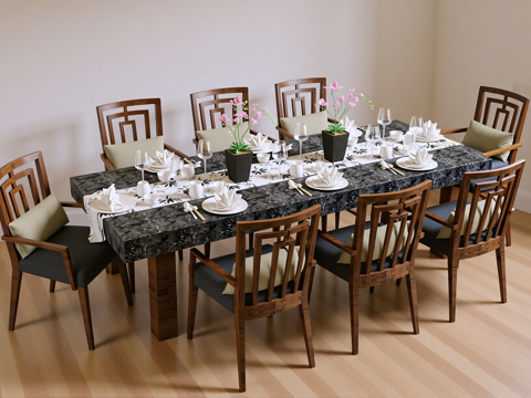 新中式餐桌椅su模型