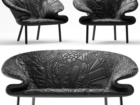  莫罗索涂鸦沙发与扶手椅3d模型 