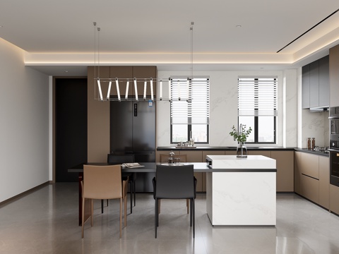  意式岛台餐厅开放式厨房su模型 