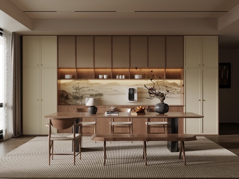  中古风餐厅su模型 