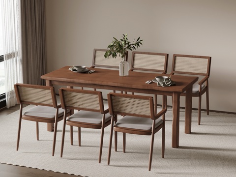 中古风餐桌椅su模型