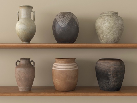  侘寂风陶罐器皿摆件su模型 