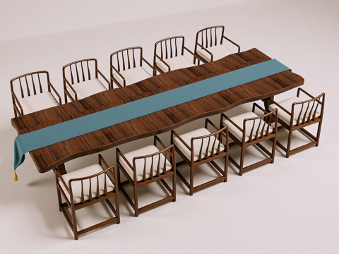 新中式餐桌椅su模型