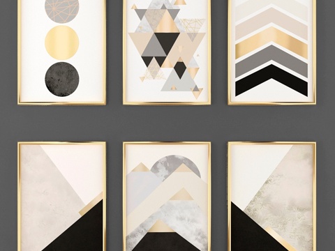  抽象海报三件套3d模型 