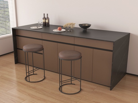 现代吧台吧椅组合 家居吧台su模型