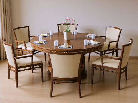 新中式餐桌椅su模型