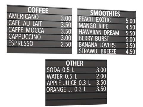  饮品菜单3d模型 