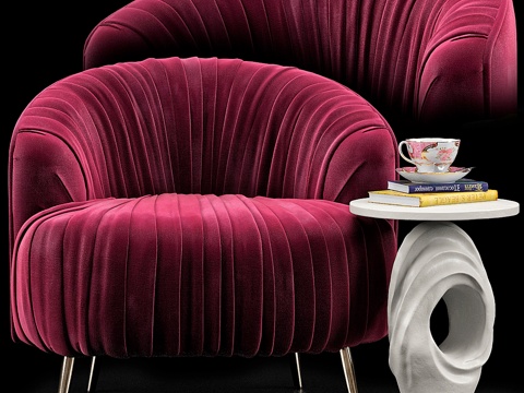  蛋白石装饰椅，纸浆波浪边桌3d模型 