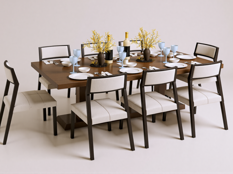 新中式餐桌椅su模型