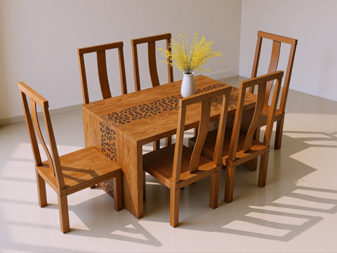 新中式餐桌椅su模型