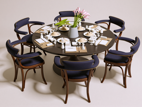 新中式餐桌椅su模型