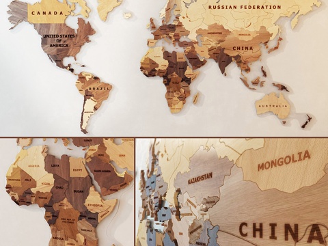  木质世界地图3d模型 