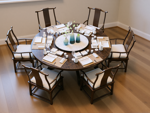 新中式餐桌椅su模型