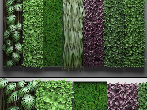  垂直花园21.七个独立模块，植物墙3d模型 