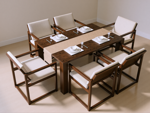 新中式餐桌椅su模型