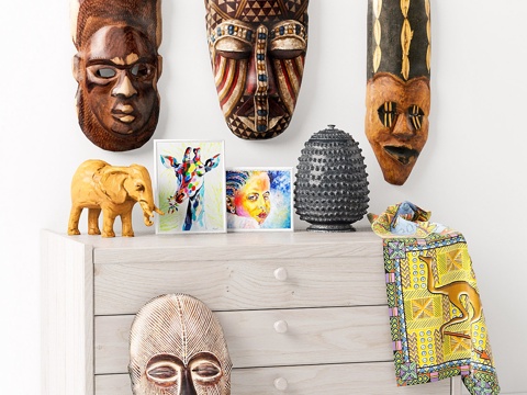  非洲面具 - 装饰套装_13d模型 