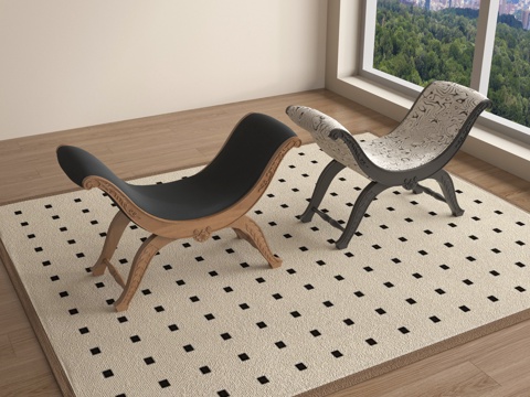  美式中古沙发凳 法式中古沙发凳3d模型 