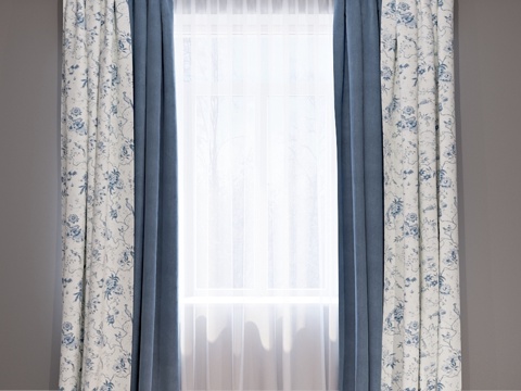  窗帘套装（含4幅窗帘及薄纱）采用风格设计3d模型 