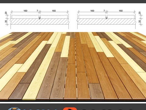  原木多色铺板，4种木材，方案53d模型 