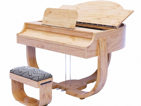  装饰艺术半月形三角钢琴3d模型 