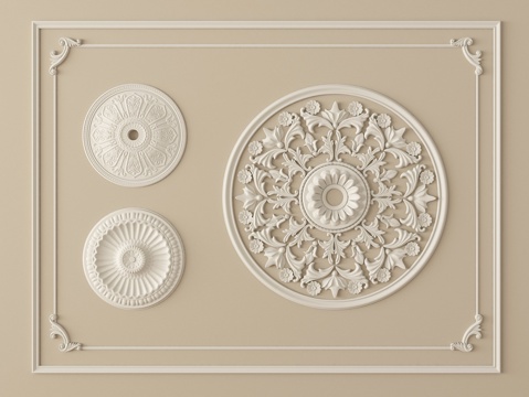  欧式石膏线条 雕花 灯盘3d模型 