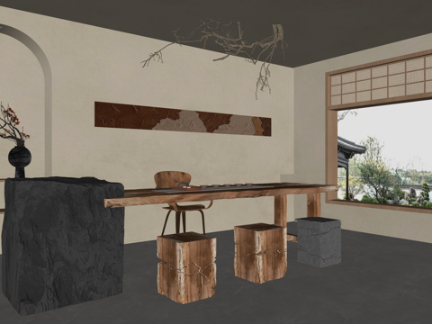  客厅 茶几 茶室 卫生间 餐厅 茶桌组合 茶台 工装 厨房su模型 