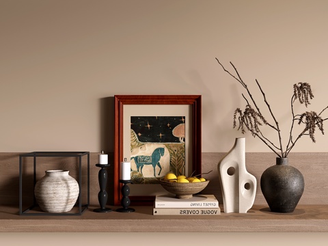 中古侘寂饰品摆件 花艺 烛台 装饰画 瓦罐su模型