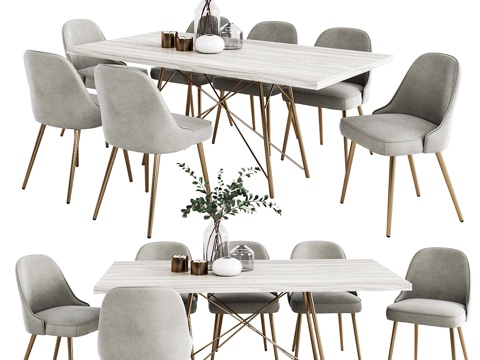  West Elm 餐桌套装3d模型 