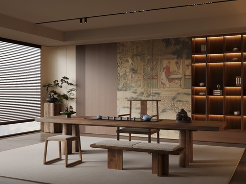  新中式茶室su模型 