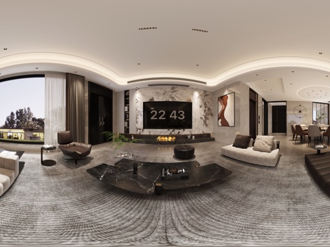  现代豪华客餐厅全景 