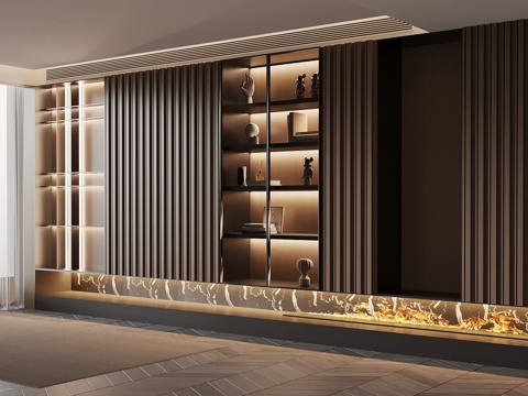  现代意式书柜su模型 