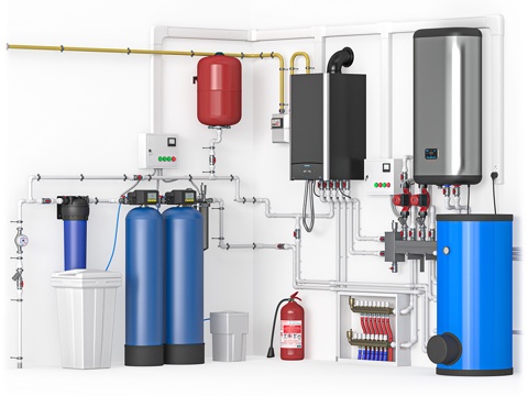  现代锅炉房热水器设备3d模型 