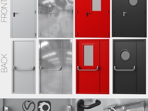  金属防火门，四色可选3d模型 
