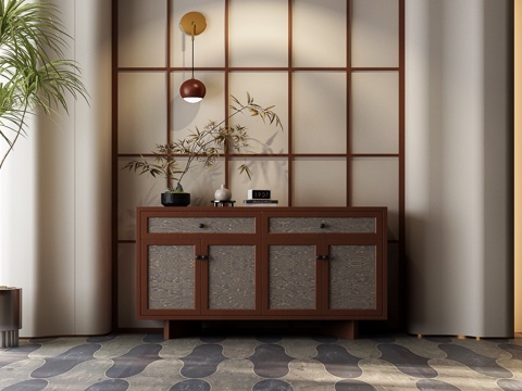  现代中古玄关柜 现代中古边柜 现代中古装饰柜 现代中古餐边柜3d模型 