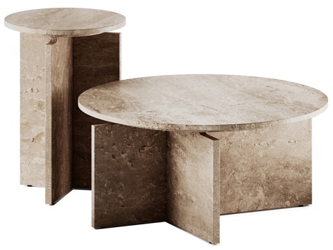  现代侘寂大理石茶几组合3d模型 