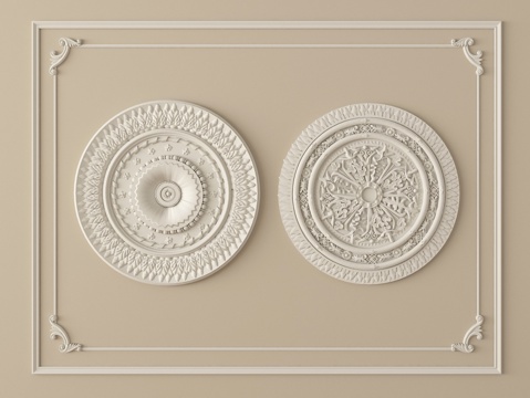 法式石膏线条 雕花 灯盘3d模型 