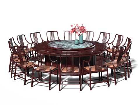  新中式宋式美学红木圆餐桌3d模型 