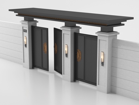  新中式大门 别墅庭院门 户外大门 庭院铁艺大门3d模型 