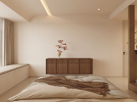  诧寂奶油风无主灯卧室3d模型 