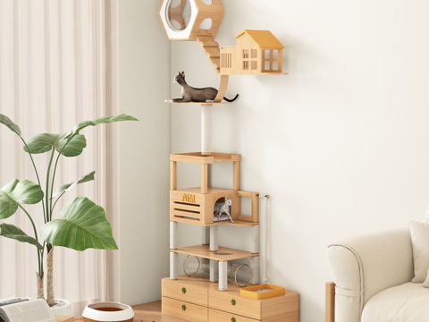  现代奶油风猫爬架 宠物架3d模型 