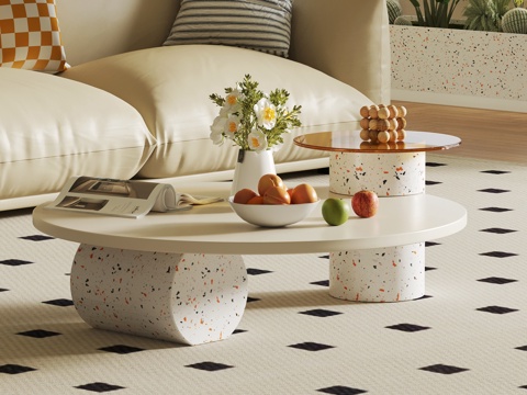 现代奶油风茶几su模型