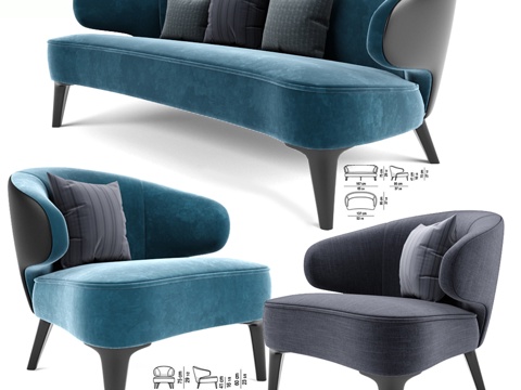  Minotti Aston小沙发与单椅3d模型 