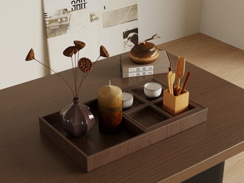  新中式托盘 茶具3d模型 