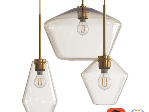  雕塑玻璃几何香槟色吊灯3d模型 