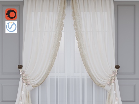  花卉窗帘3d模型 