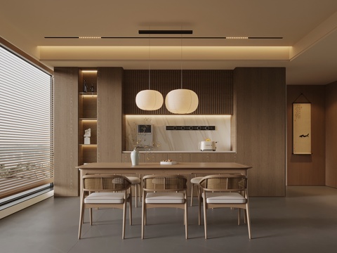  新中式餐厅3d模型 