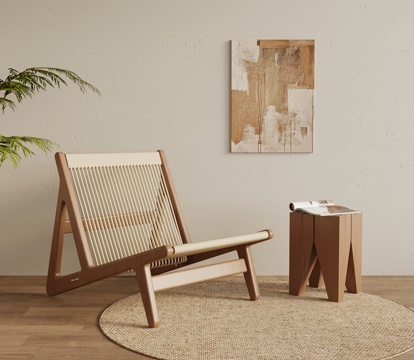 侘寂中古风休闲椅 单人椅 藤编休闲椅su模型su模型